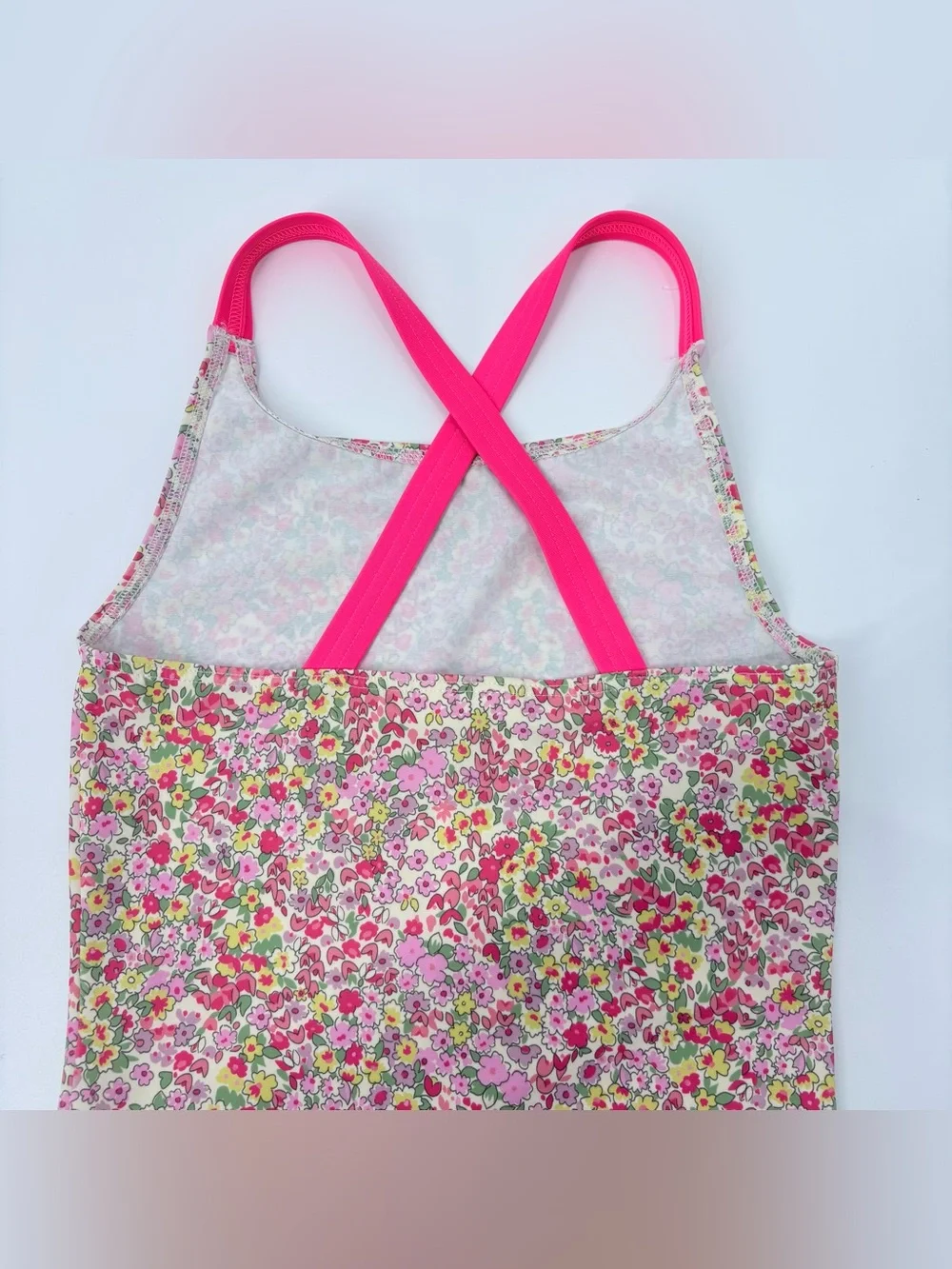 Boden Girl’s Cross-back Pink Floral Printed Swimsuit